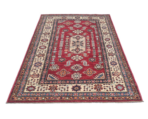 3x5 Red Kazak Afghan Hand Knotted Geometric Wool Area Rug